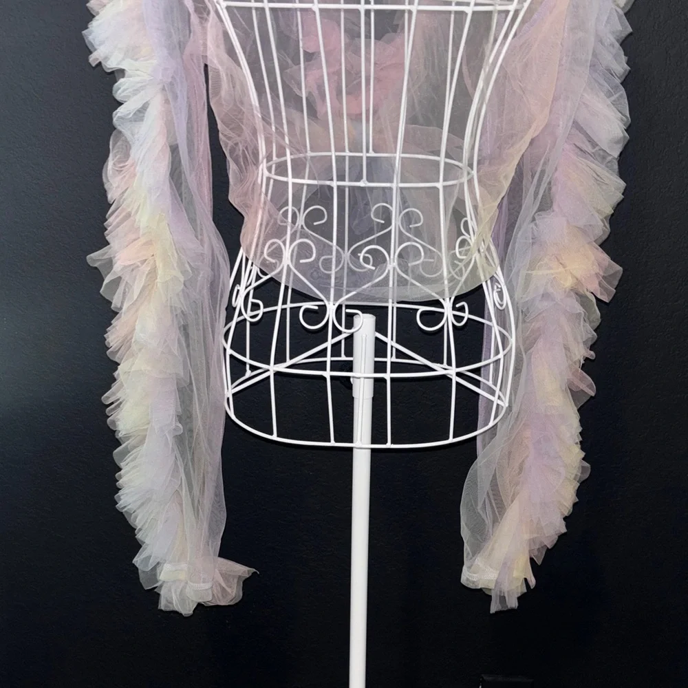 Pastel Pink Tulle Ruffle Wrap - Picture 5 of 8